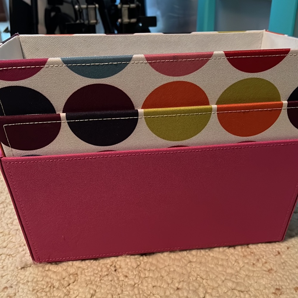 3 Stackable Cloth Bins • 1 Mauve Pink/2 Rainbow & White Bubble Print